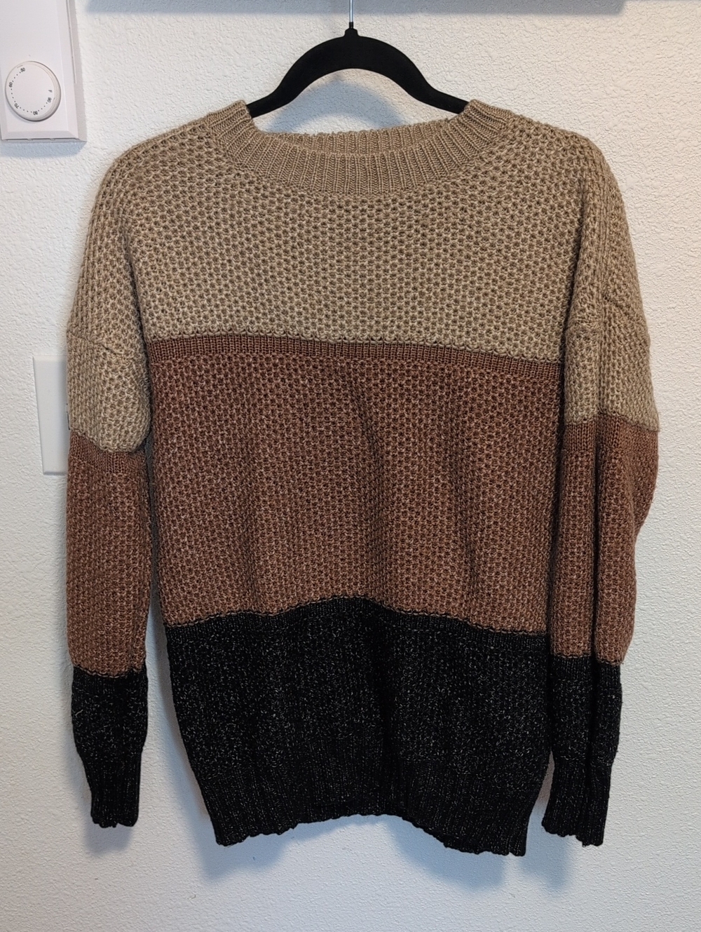 Women's Colorblock Knit Sweater in Beige, Brown & Black